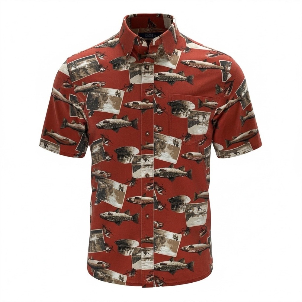Vintage Clearwater Outfitters Fly Fishing Trout Button Down Shirt Mens L Rustic